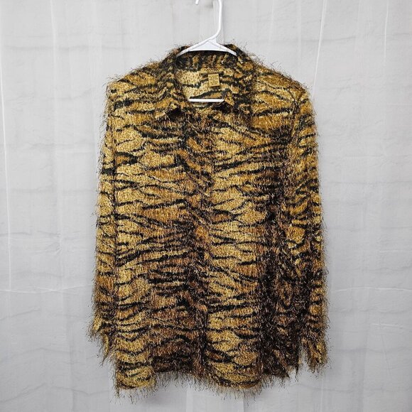 Vintage CDW Blouse Brown Tiger Stripe Eyelash Retro Grunge Sheer Retro XL - Picture 8 of 11